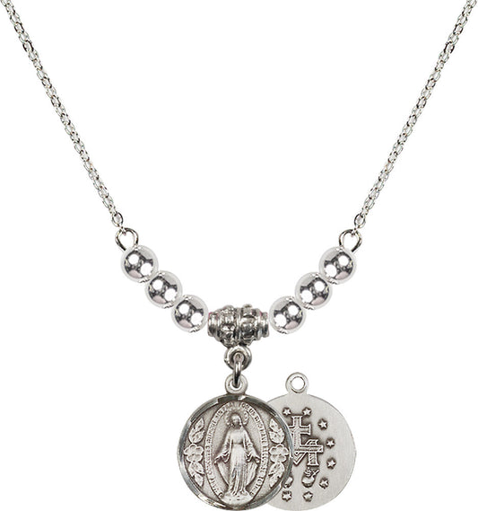 Sterling Silver Miraculous Birthstone Necklace with Sterling Silver Beads - 0601
