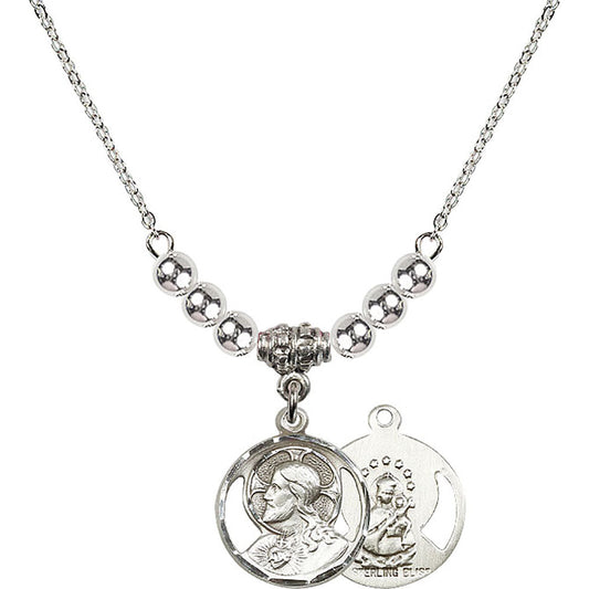Sterling Silver Scapular Birthstone Necklace with Sterling Silver Beads - 0611