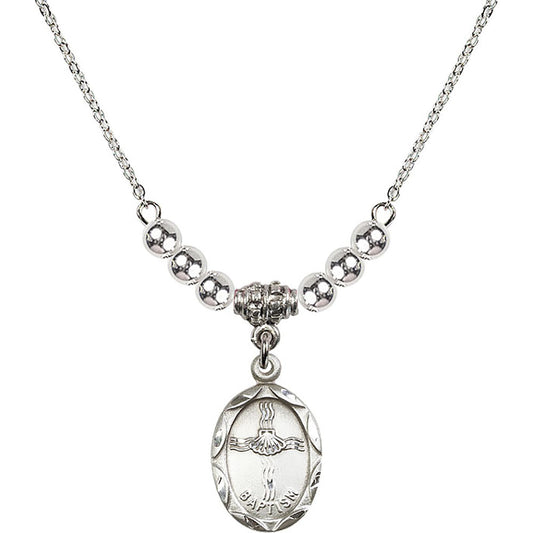 Sterling Silver Baptism Birthstone Necklace with Sterling Silver Beads - 0612