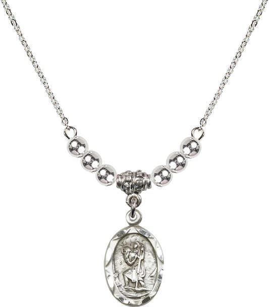 Sterling Silver Saint Christopher Birthstone Necklace with Sterling Silver Beads - 0612