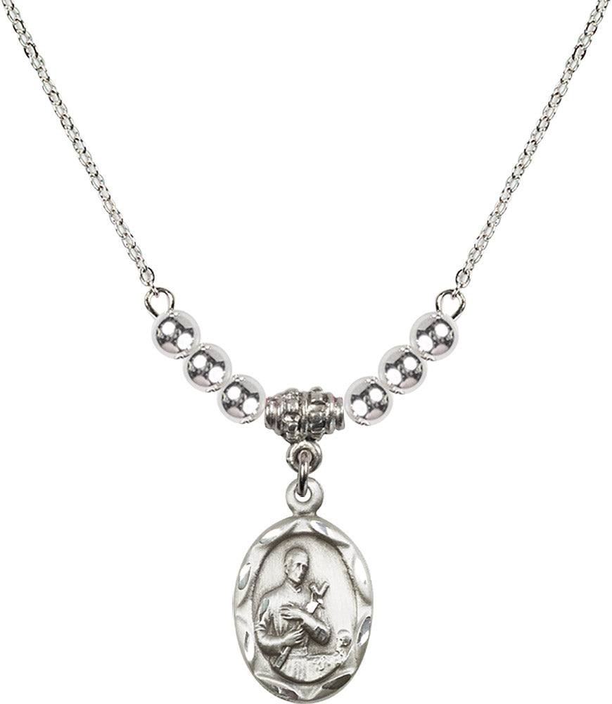 Sterling Silver Saint Gerard Birthstone Necklace with Sterling Silver Beads - 0612