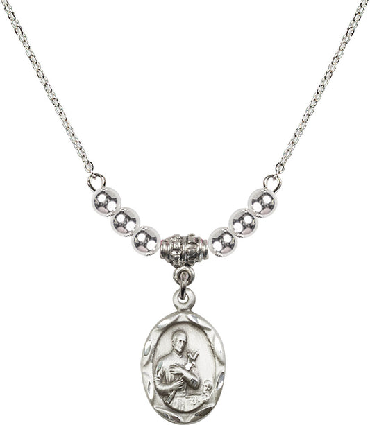 Sterling Silver Saint Gerard Birthstone Necklace with Sterling Silver Beads - 0612