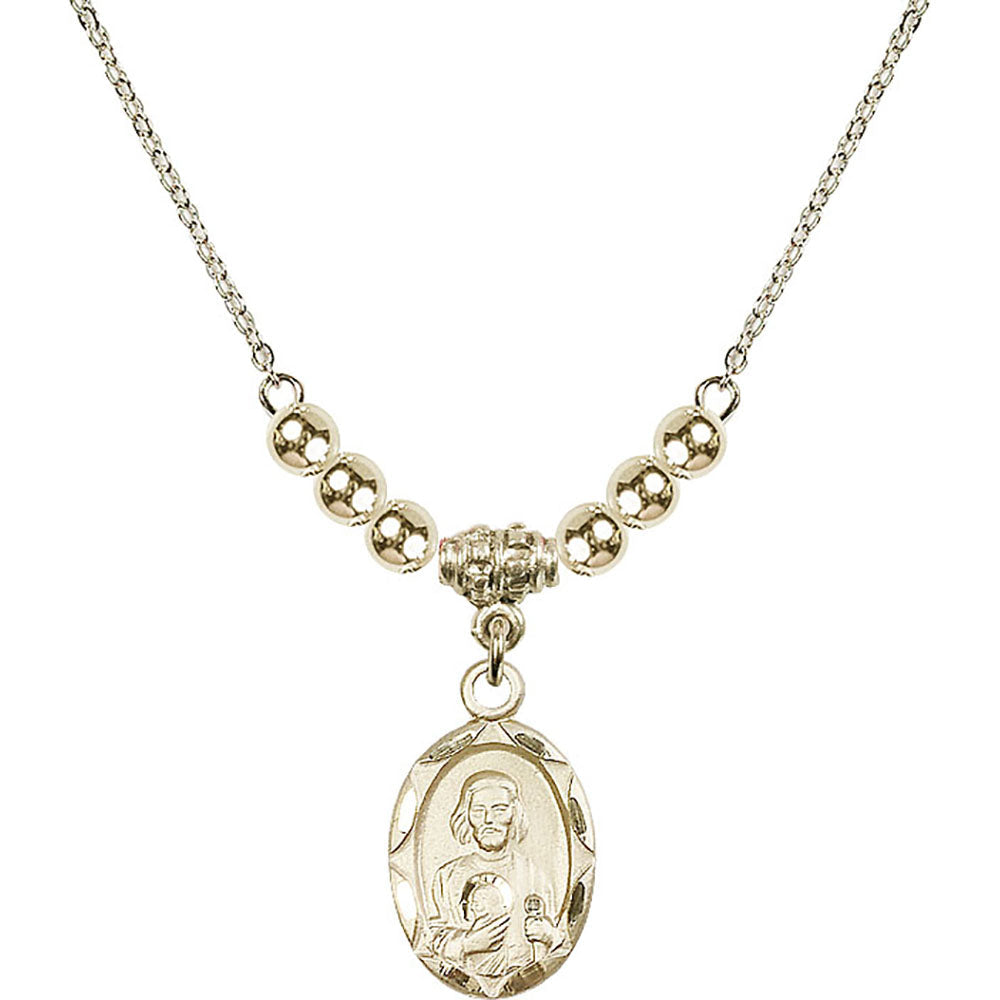 14kt Gold Filled Saint Jude Birthstone Necklace with Gold Filled Beads - 0612