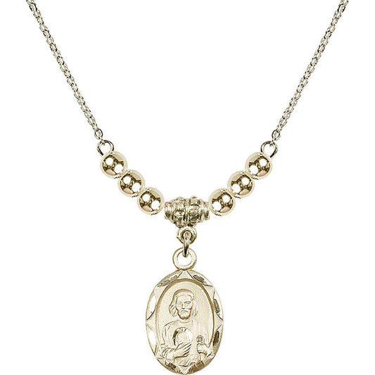 14kt Gold Filled Saint Jude Birthstone Necklace with Gold Filled Beads - 0612