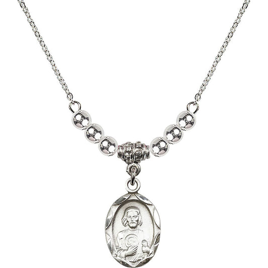 Sterling Silver Saint Jude Birthstone Necklace with Sterling Silver Beads - 0612