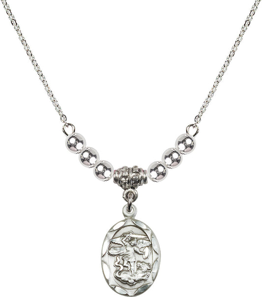 Sterling Silver Saint Michael the Archangel Birthstone Necklace with Sterling Silver Beads - 0612