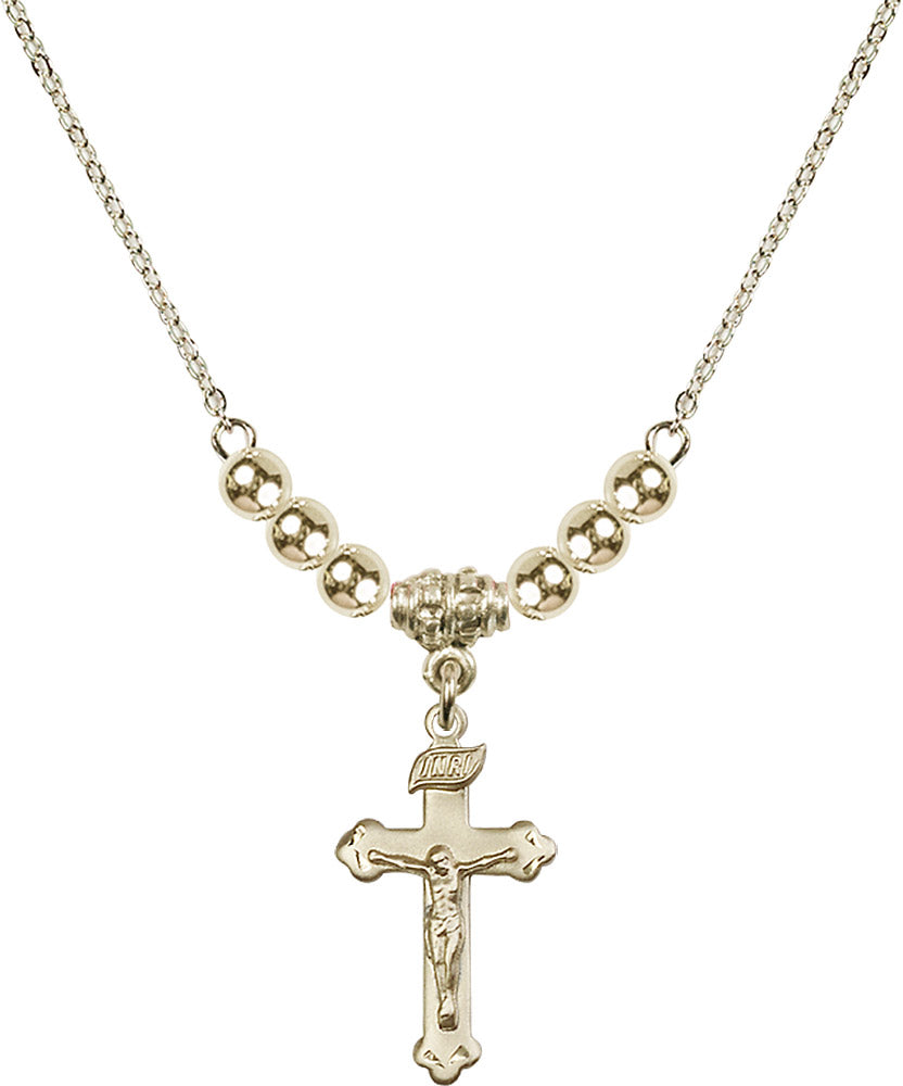 14kt Gold Filled Crucifix Birthstone Necklace with Gold Filled Beads - 0669