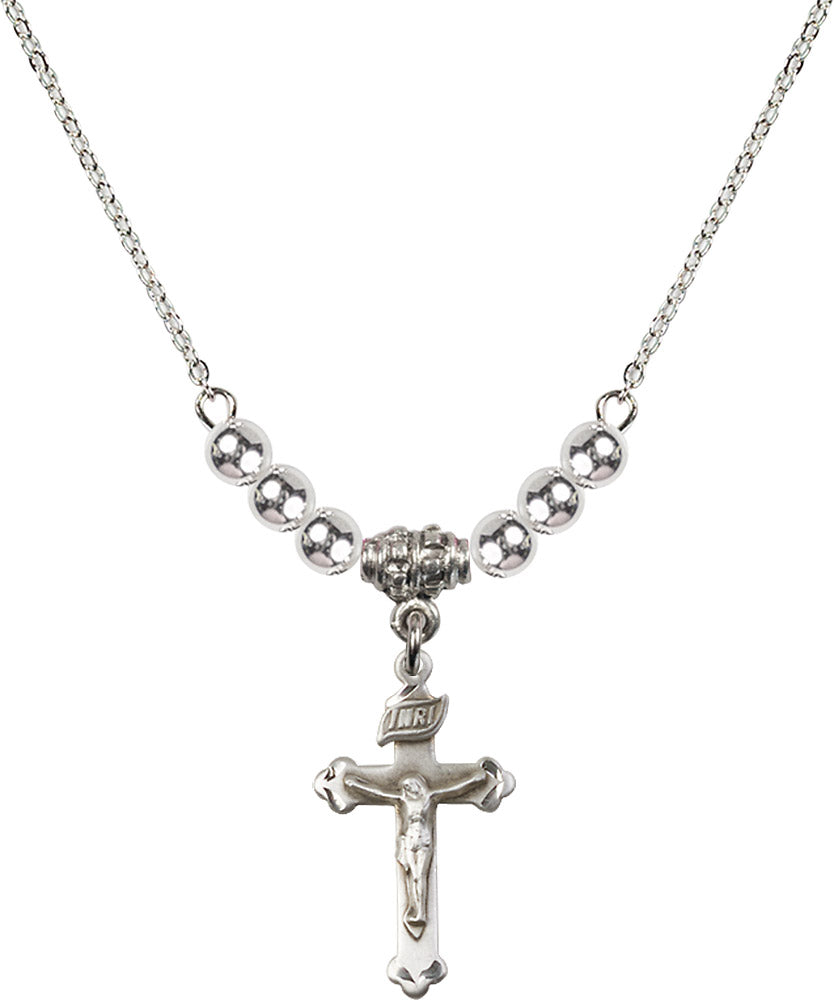 Sterling Silver Crucifix Birthstone Necklace with Sterling Silver Beads - 0669