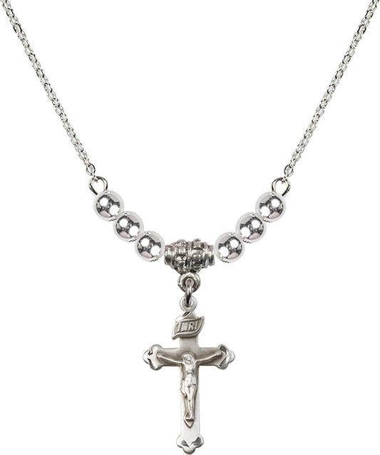 Sterling Silver Crucifix Birthstone Necklace with Sterling Silver Beads - 0669