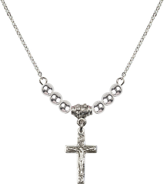 Sterling Silver Crucifix Birthstone Necklace with Sterling Silver Beads - 0672