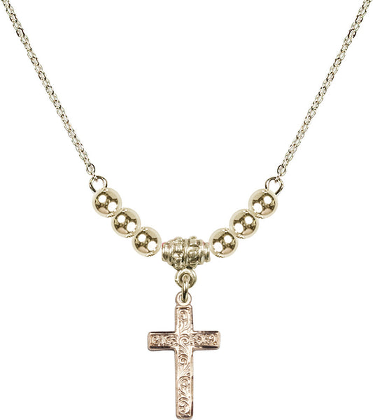 14kt Gold Filled Cross Birthstone Necklace with Gold Filled Beads - 0672