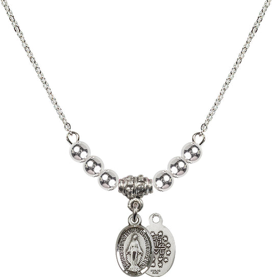 Sterling Silver Miraculous Birthstone Necklace with Sterling Silver Beads - 0702