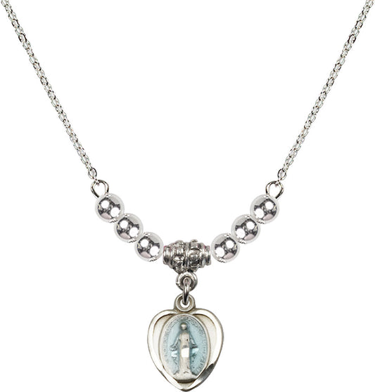 Sterling Silver Miraculous Birthstone Necklace with Sterling Silver Beads - 0706