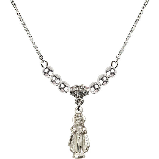 Sterling Silver Infant of Prague Birthstone Necklace with Sterling Silver Beads - 0823