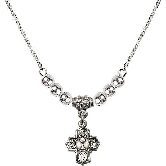 Sterling Silver Communion 5-Way Birthstone Necklace with Sterling Silver Beads - 0890
