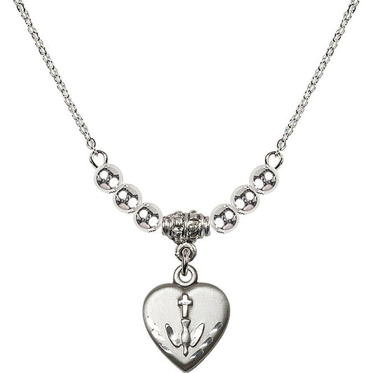 Sterling Silver Heart / Confirmation Birthstone Necklace with Sterling Silver Beads - 0891