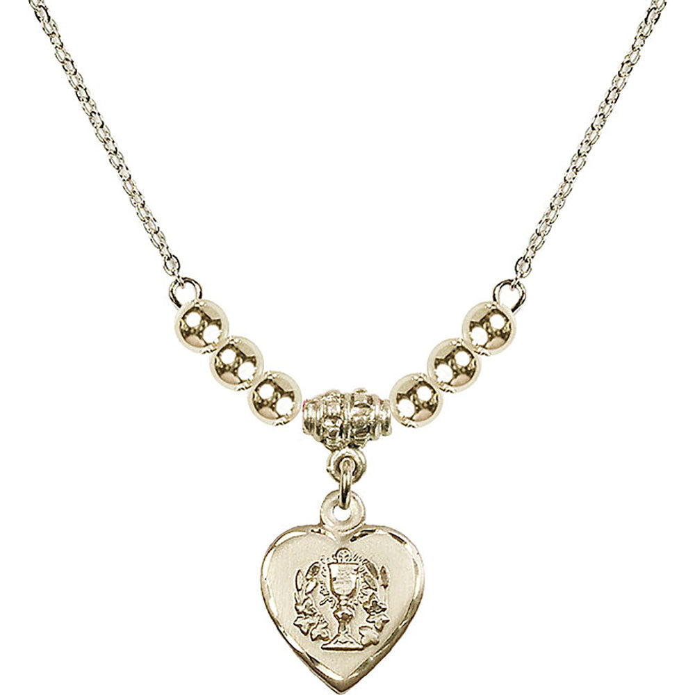 14kt Gold Filled Heart / Communion Birthstone Necklace with Gold Filled Beads - 0892