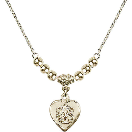 14kt Gold Filled Heart / Communion Birthstone Necklace with Gold Filled Beads - 0892