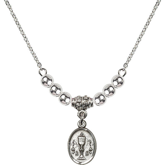 Sterling Silver Chalice Birthstone Necklace with Sterling Silver Beads - 0975