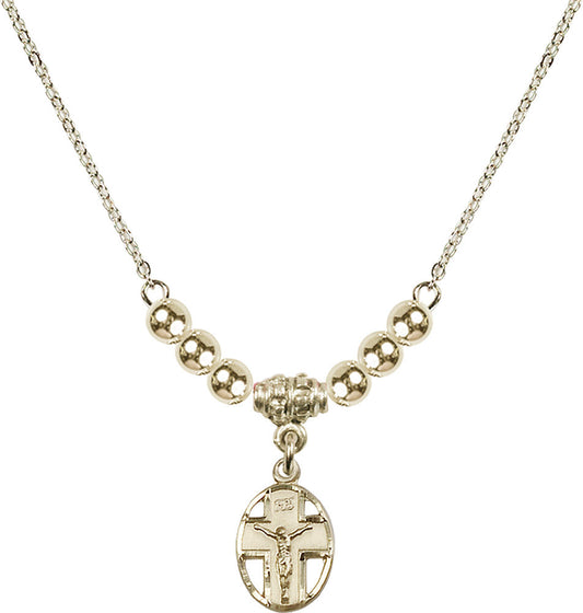 14kt Gold Filled Crucifix Birthstone Necklace with Gold Filled Beads - 0978