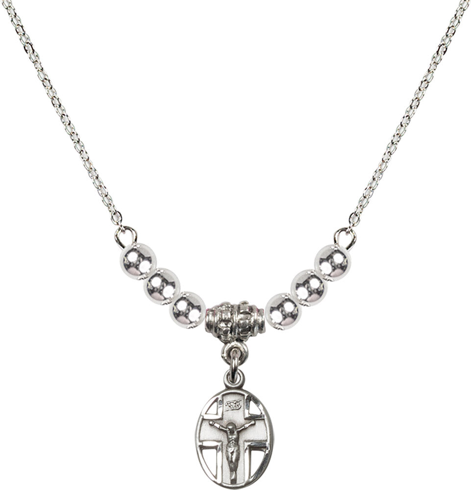 Sterling Silver Crucifix Birthstone Necklace with Sterling Silver Beads - 0978