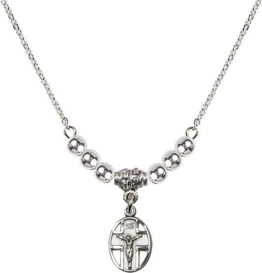 Sterling Silver Crucifix Birthstone Necklace with Sterling Silver Beads - 0978