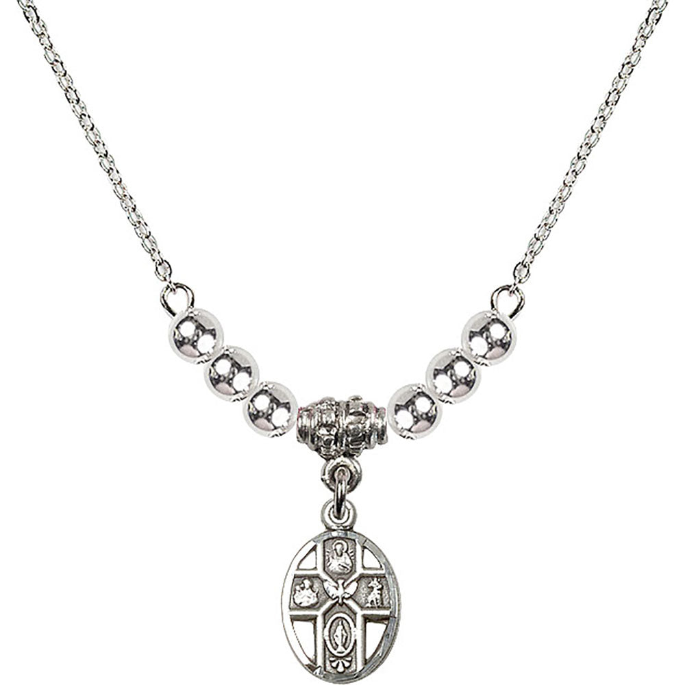 Sterling Silver 5-Way Birthstone Necklace with Sterling Silver Beads - 0980