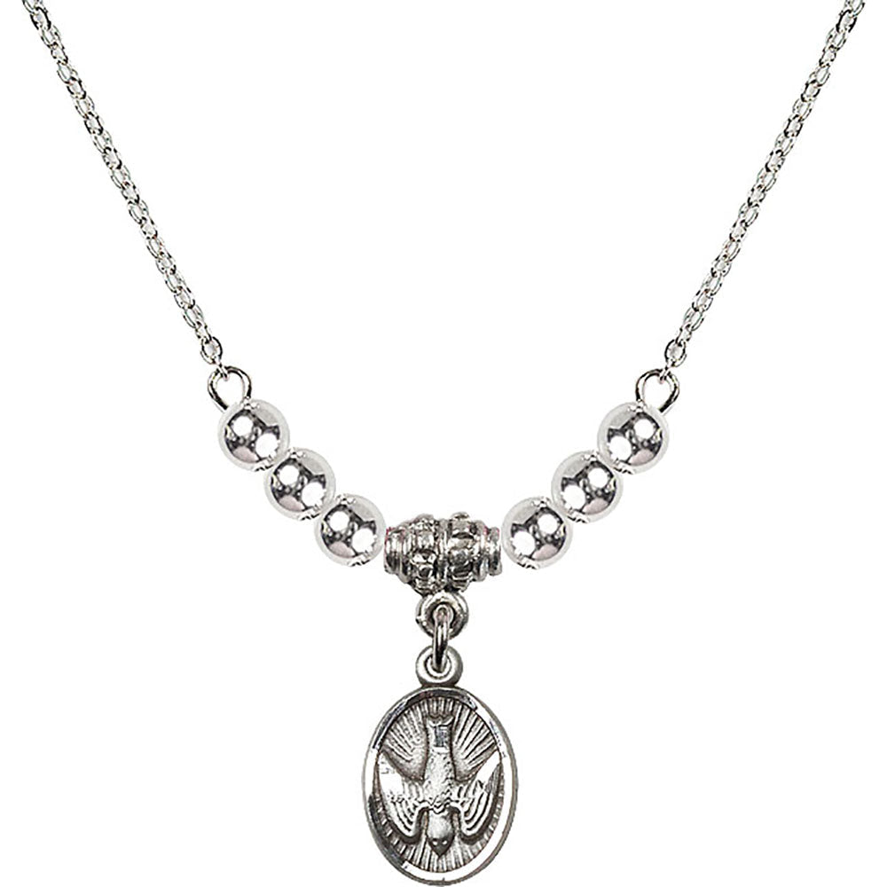 Sterling Silver Holy Spirit Birthstone Necklace with Sterling Silver Beads - 0982