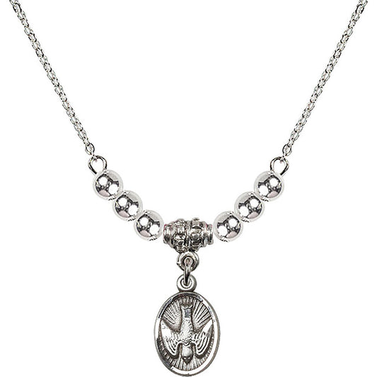 Sterling Silver Holy Spirit Birthstone Necklace with Sterling Silver Beads - 0982