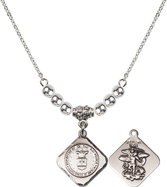 Sterling Silver Air Force Diamond Birthstone Necklace with Sterling Silver Beads - 1180