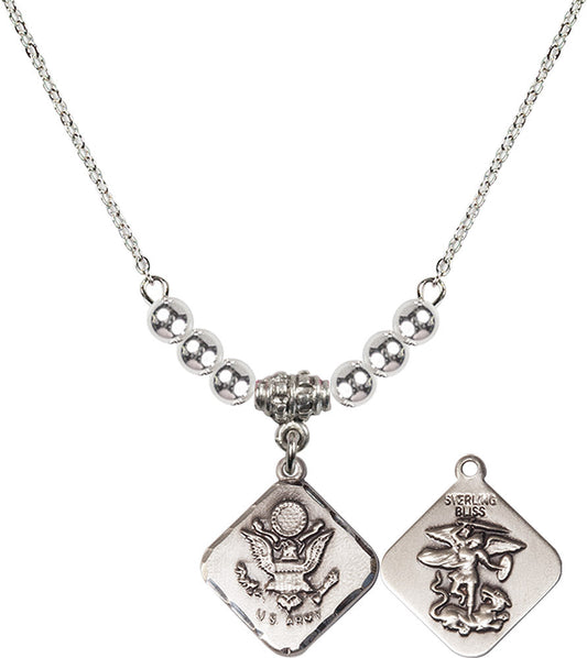 Sterling Silver Army Diamond Birthstone Necklace with Sterling Silver Beads - 1180