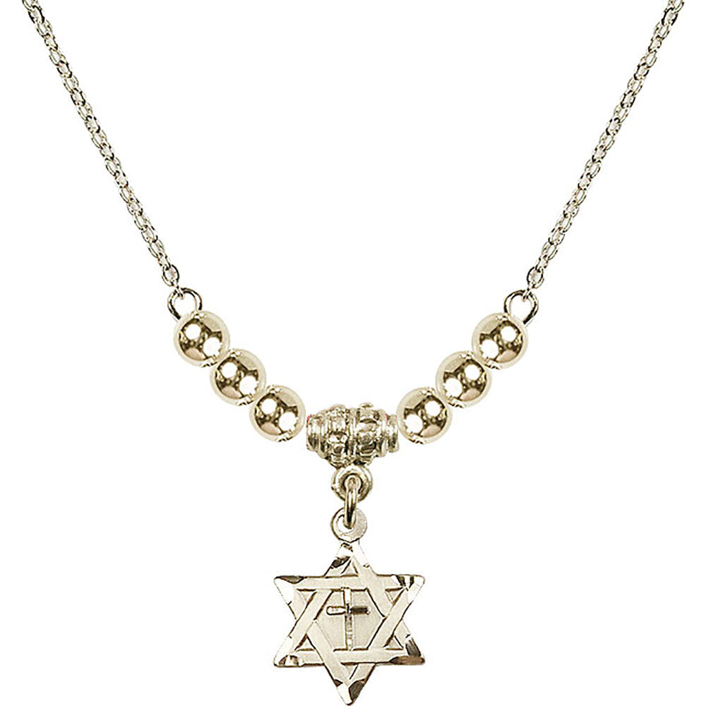 14kt Gold Filled Star of David w/ Cross Birthstone Necklace with Gold Filled Beads - 1211