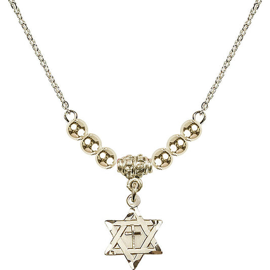 14kt Gold Filled Star of David w/ Cross Birthstone Necklace with Gold Filled Beads - 1211