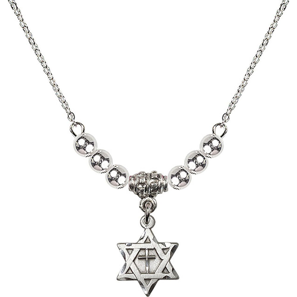 Sterling Silver Star of David w/ Cross Birthstone Necklace with Sterling Silver Beads - 1211