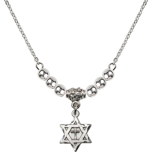 Sterling Silver Star of David w/ Cross Birthstone Necklace with Sterling Silver Beads - 1211