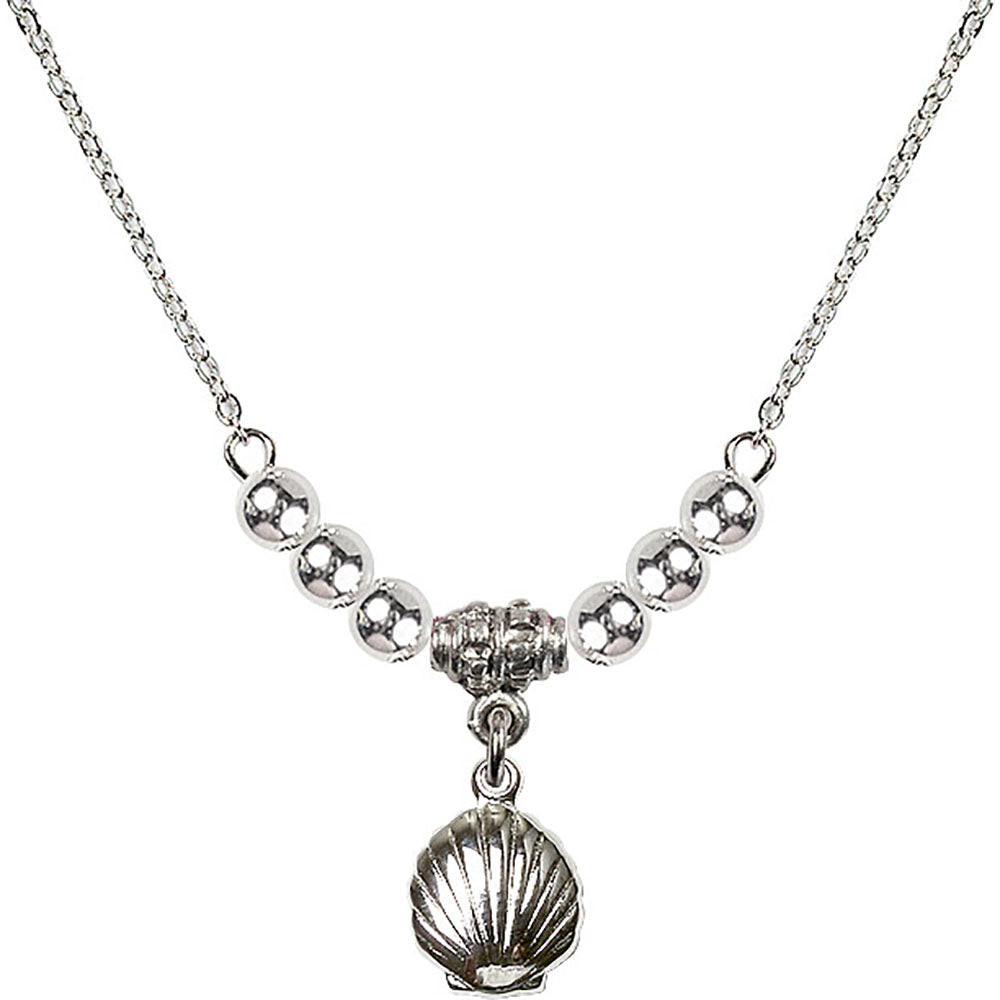 Sterling Silver Shell Birthstone Necklace with Sterling Silver Beads - 1260