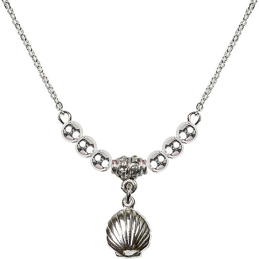 Sterling Silver Shell Birthstone Necklace with Sterling Silver Beads - 1260