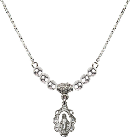Sterling Silver Miraculous Birthstone Necklace with Sterling Silver Beads - 1610