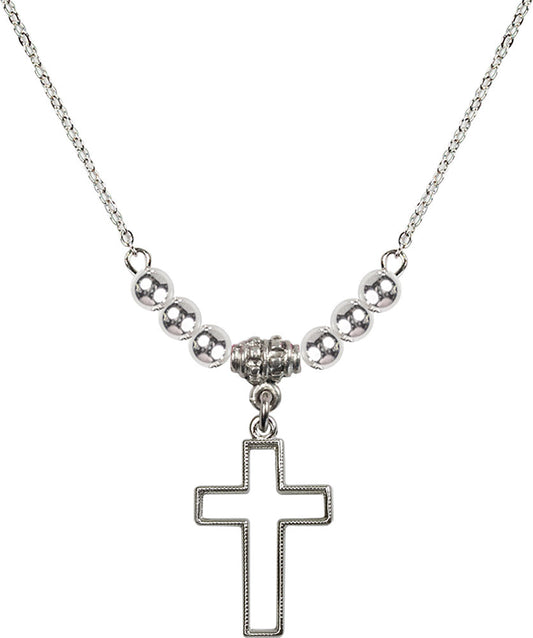 Sterling Silver Cross Birthstone Necklace with Sterling Silver Beads - 1708