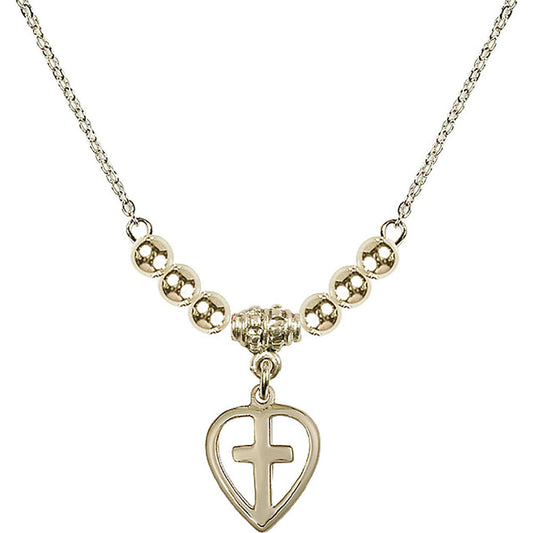 14kt Gold Filled Heart / Cross Birthstone Necklace with Gold Filled Beads - 1709