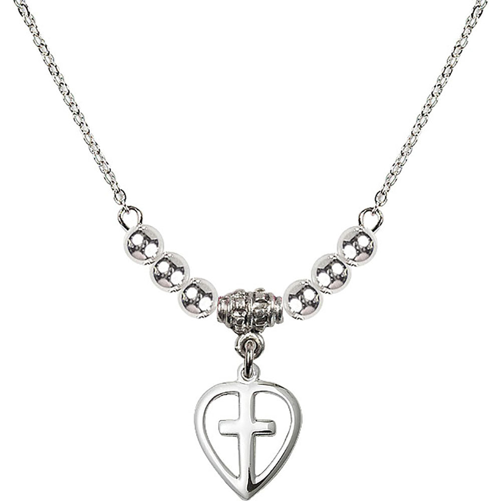 Sterling Silver Heart / Cross Birthstone Necklace with Sterling Silver Beads - 1709