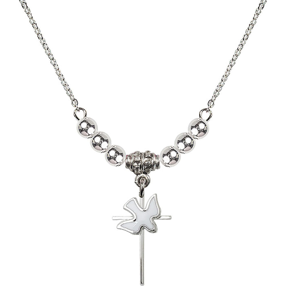 Sterling Silver Cross / Holy Spirit Birthstone Necklace with Sterling Silver Beads - 1812