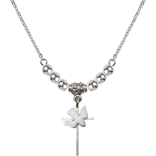 Sterling Silver Cross / Holy Spirit Birthstone Necklace with Sterling Silver Beads - 1812