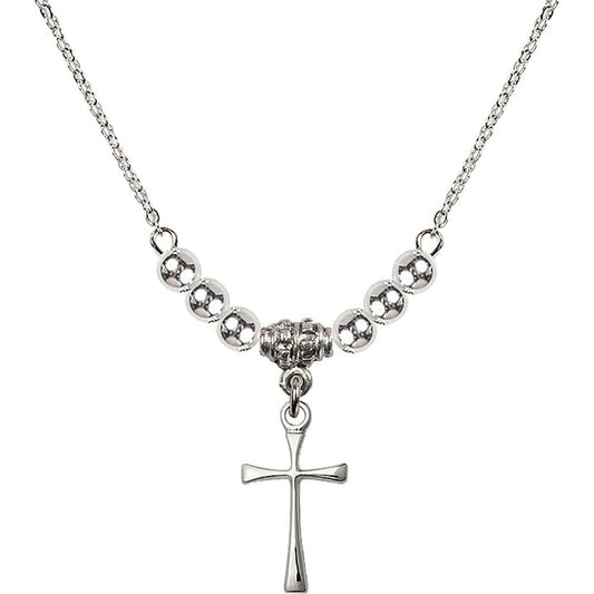Sterling Silver Maltese Cross Birthstone Necklace with Sterling Silver Beads - 1872