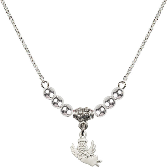Sterling Silver Guardian Angel Birthstone Necklace with Sterling Silver Beads - 2128