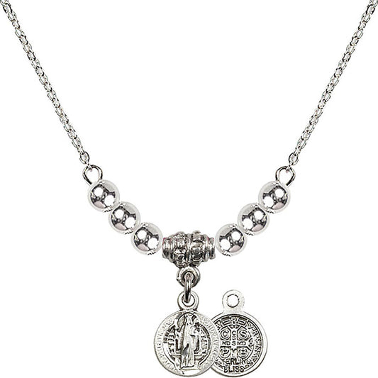 Sterling Silver Saint Benedict Birthstone Necklace with Sterling Silver Beads - 2341