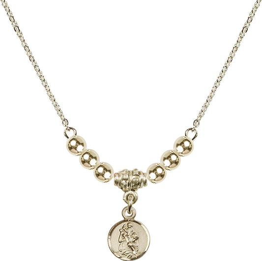14kt Gold Filled Saint Christopher Birthstone Necklace with Gold Filled Beads - 2343