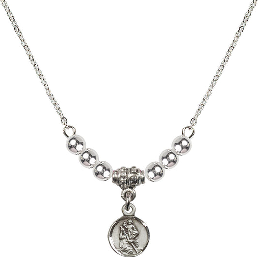 Sterling Silver Saint Christopher Birthstone Necklace with Sterling Silver Beads - 2343