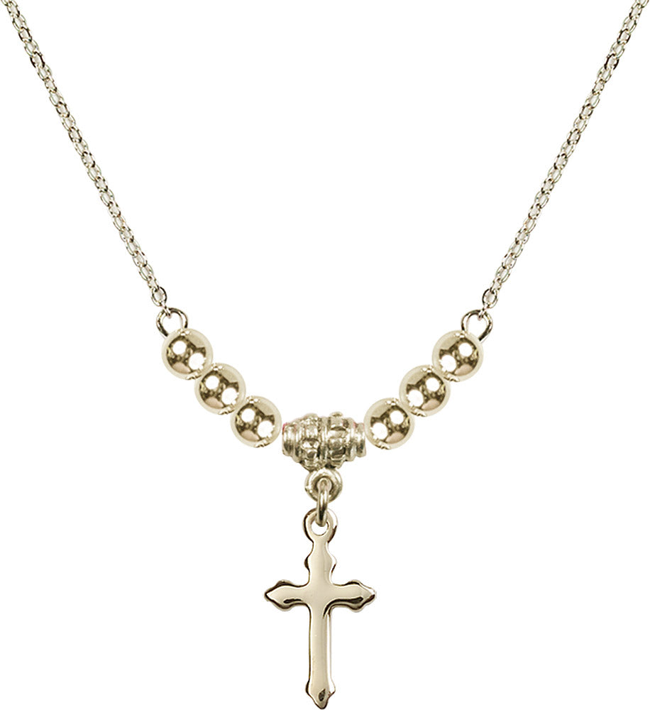 14kt Gold Filled Cross Birthstone Necklace with Gold Filled Beads - 2528