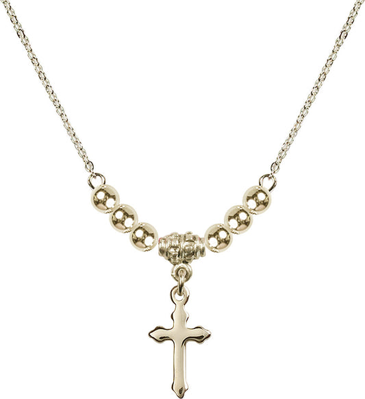 14kt Gold Filled Cross Birthstone Necklace with Gold Filled Beads - 2528